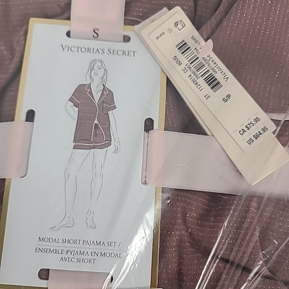 NWT Victoria’s Secret MODAL SHORT PJ SET Pink Gold Stripes Size S MSRP $65 - Picture 2 of 4